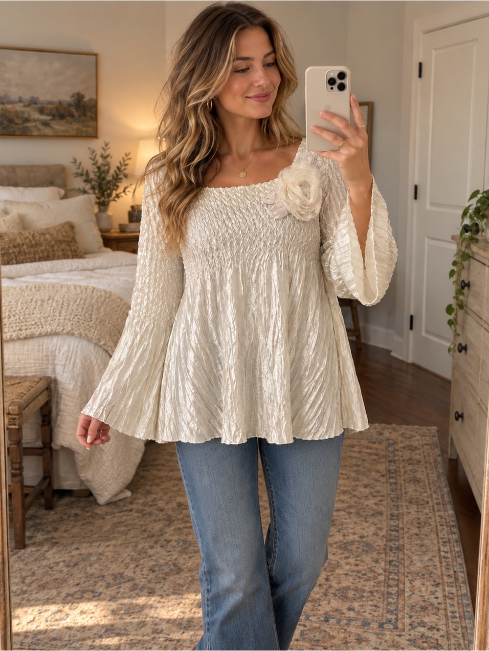 Cato Cream Textured Women's Blouse